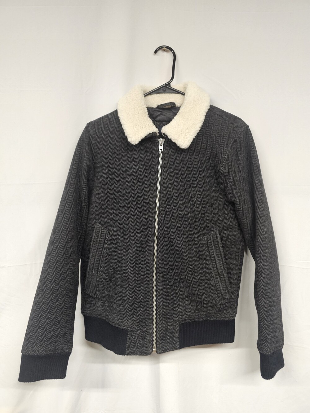 Size Small Mens Abercrombie & Fitch Sherpa Collar Black / Grey Jacket